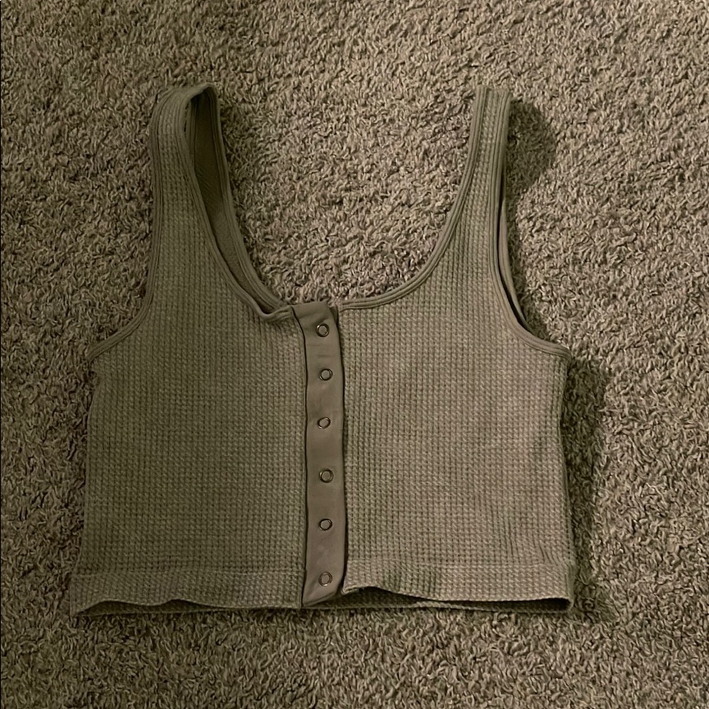 Women's Olive Green Button-Up Tank Top